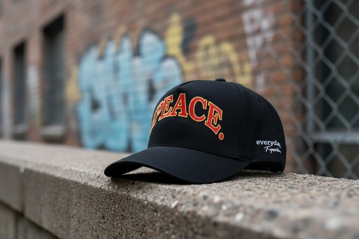 4PEACE. VARSITY SNAPBACK — Black/Red/Gold